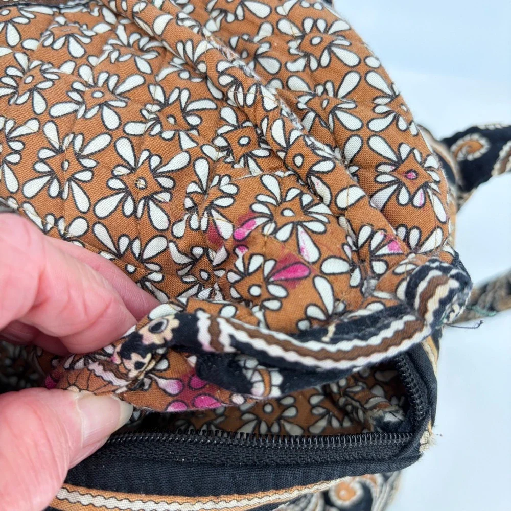 Vera Bradley Tote Bag & Wallet Set Caffe Latte Paisley Quilted Black Tan 15x9